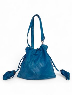 Loewe Flamenco Blue Leather Drawstring Shoulder Bag